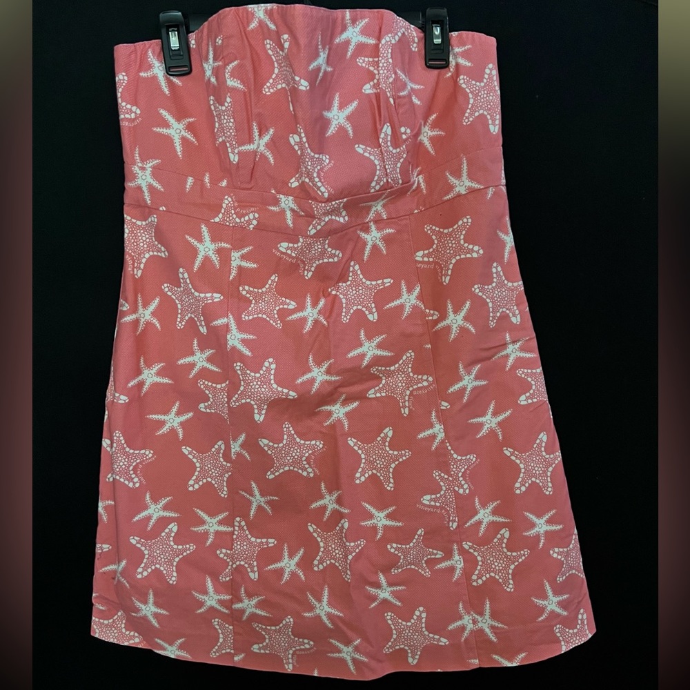 Vineyard Vines Strapless Dress in Coral and White Starfish Print Size 16 worn 1x